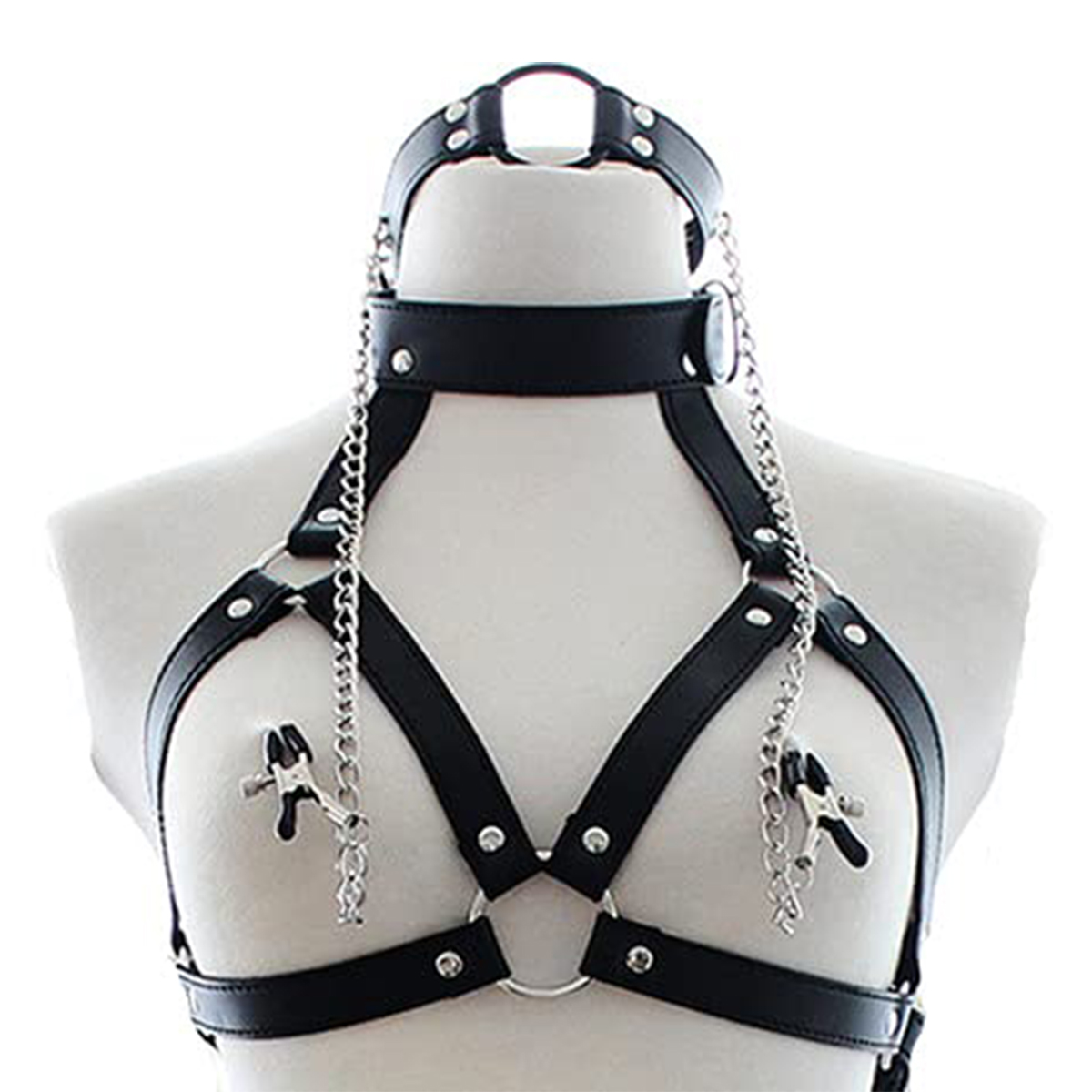 Leatherwork Clamp - PU Leather Bondage Choker Collar with